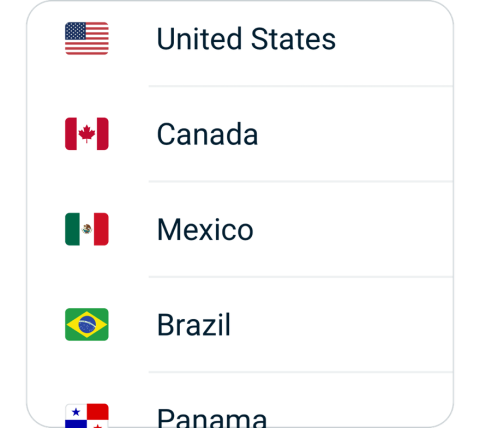 Green connect step 2, choose VPN server location